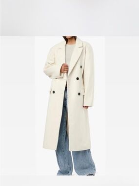WeWoreWhat Cream Double-Breasted Long Trench Coat